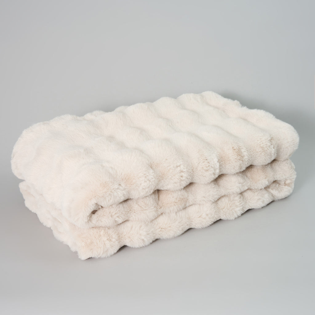 Chunky Bubble Faux Fur Blanket - Beige