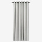 Dakota Textured 100% Block Out Eyelet Curtain in pearl grey, hung from a rod showing the full-length drape