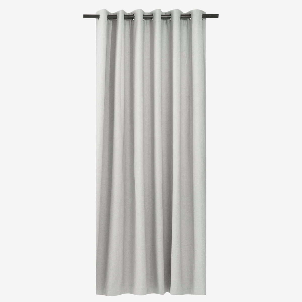 Dakota Textured 100% Block Out Eyelet Curtain in pearl grey, hung from a rod showing the full-length drape