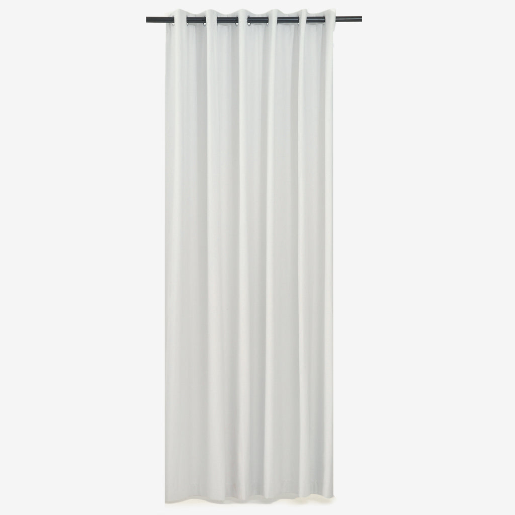 Sinclair 100% Block Out Eyelet Double Woven Curtain in white, hung from a rod showing the full-length drape