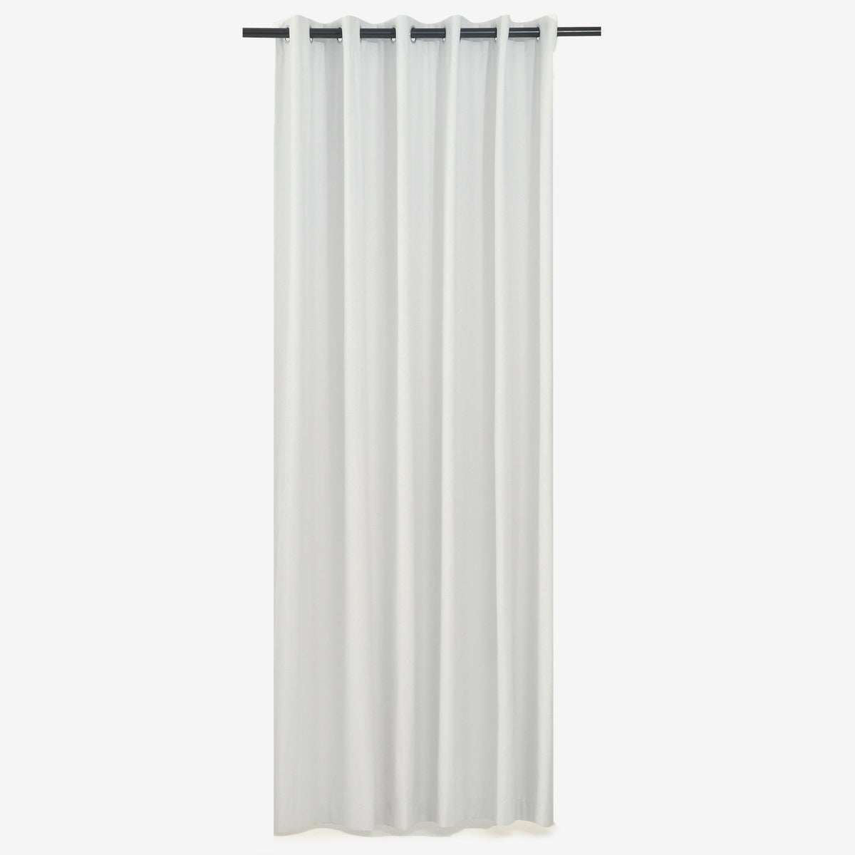 Sinclair 100% Block Out Eyelet Double Woven Curtain in white, hung from a rod showing the full-length drape